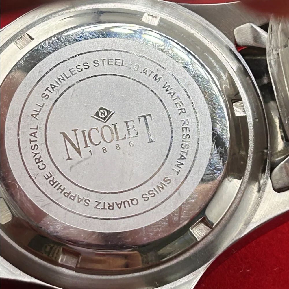 Nicolet Watch 1886 Swiss Made Stainless Steel Water Resistant #163 running - Picture 4 of 7